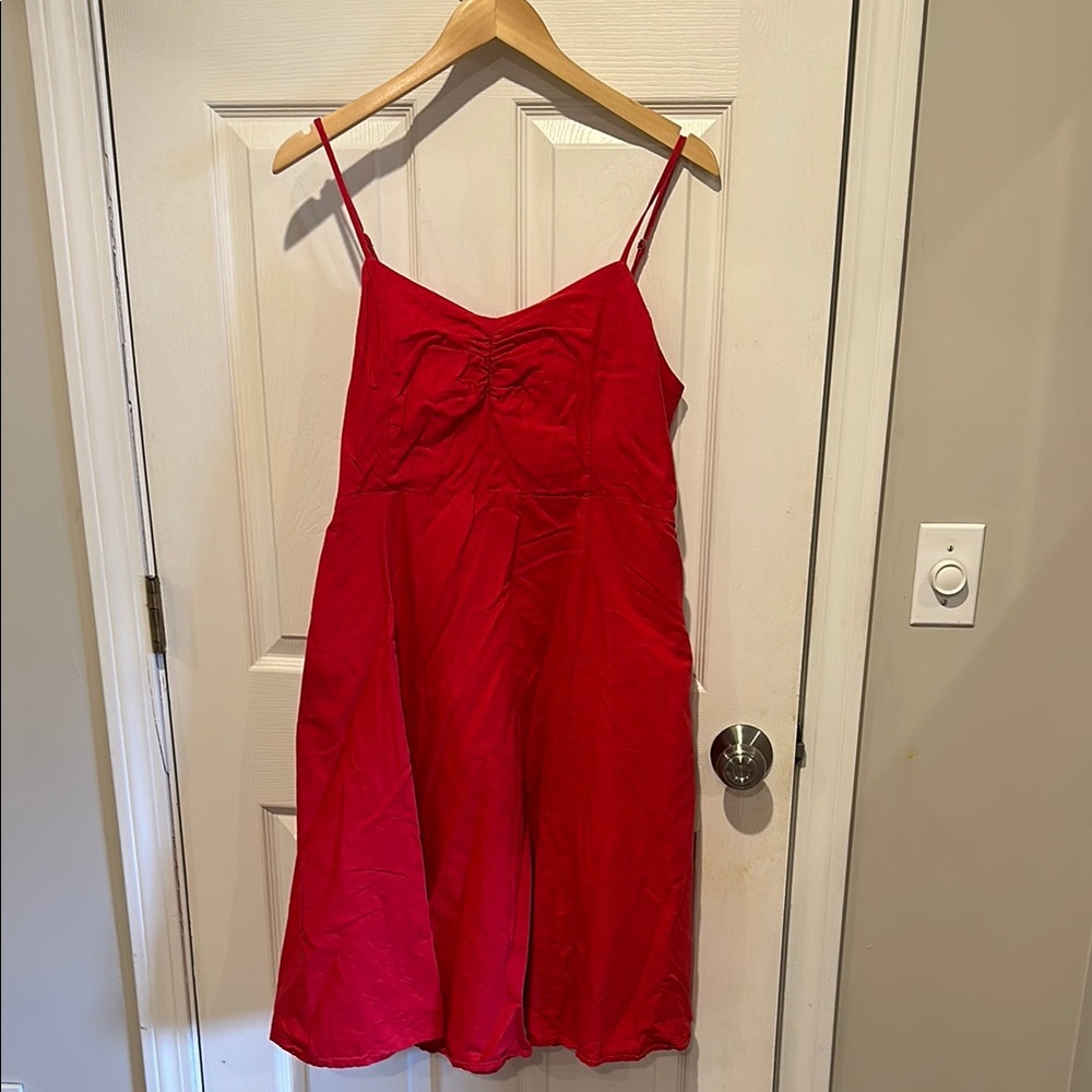 Gap Linen Red Spaghetti Strap Dress